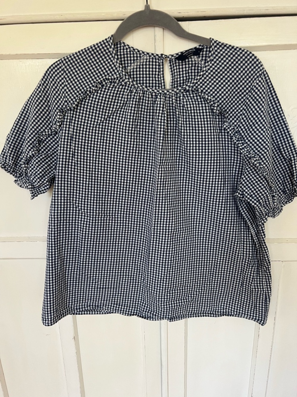 Lucky Brand Women's Blue and White
Gingham Shirt Sleeve Ruffle Shirt Sz:Large - Picture 2 of 5